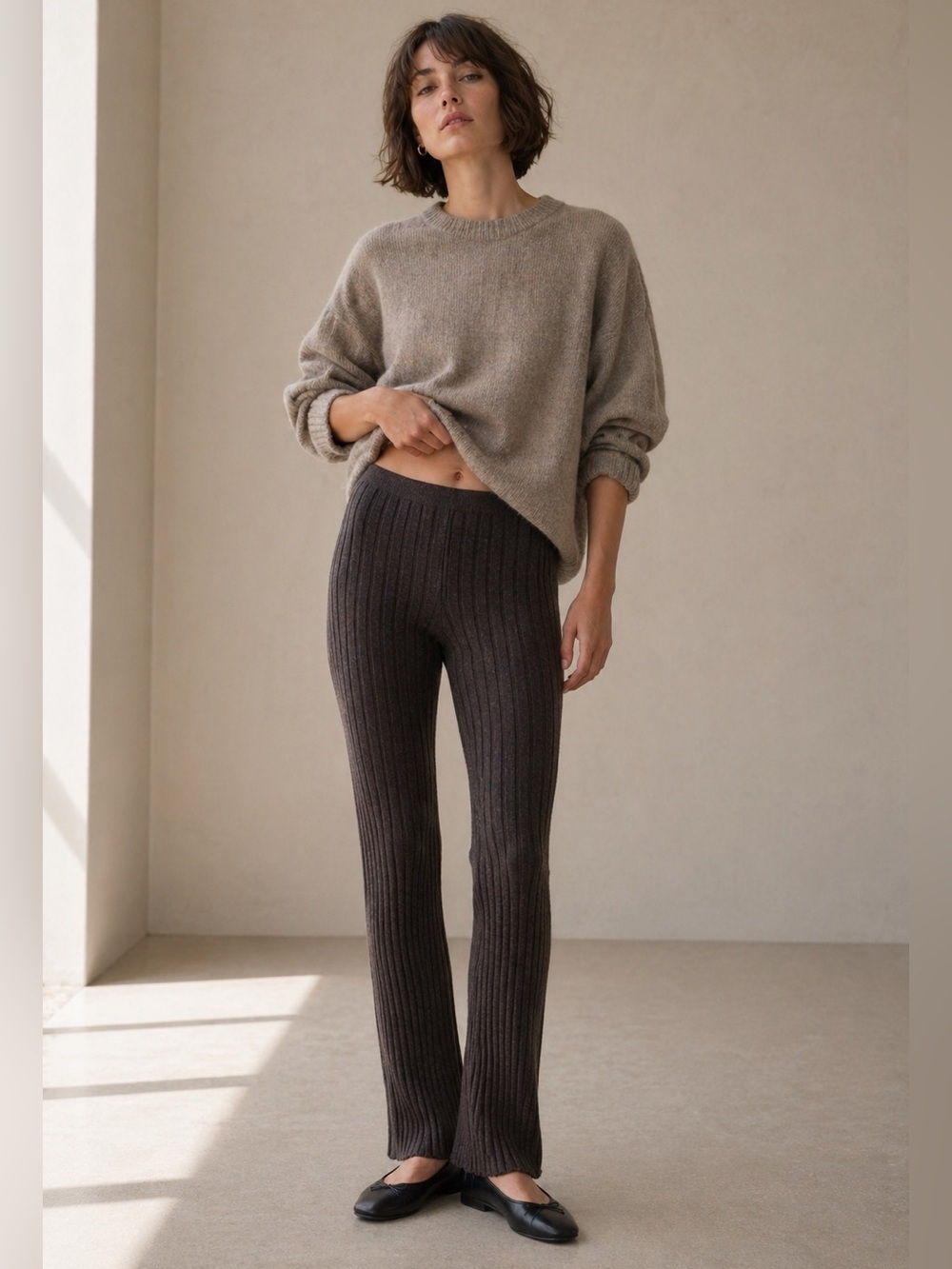 SANDRO PARIS Palerme Ribbed Knit Flared Pants